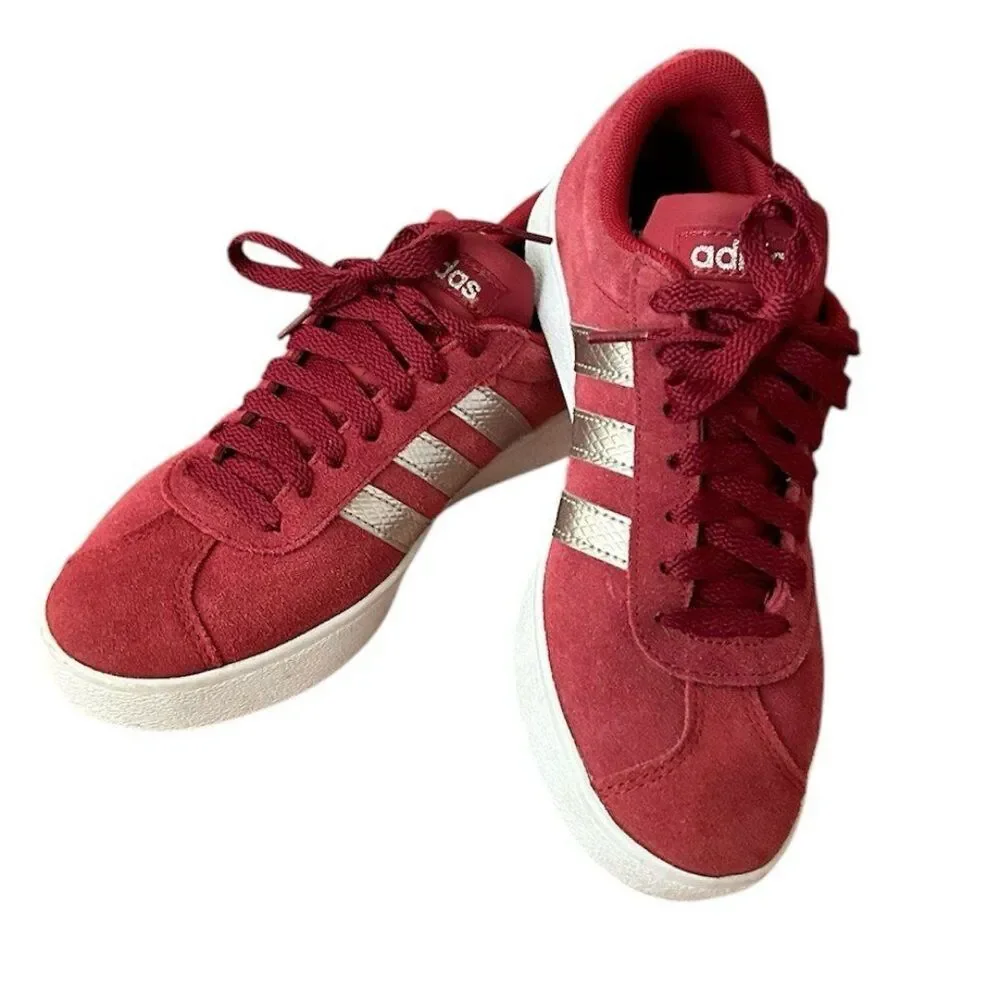 Adidas VL Court 2.0 Skateboarding Shoe Active Maroon/Platinum Metallic Size 6